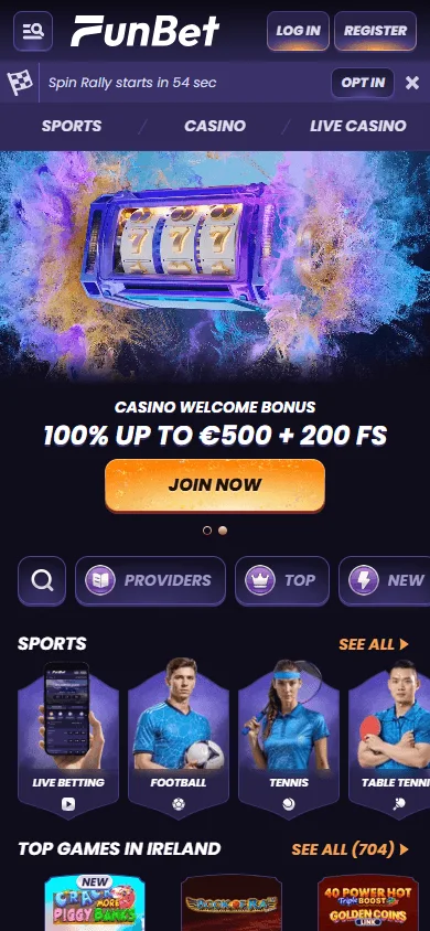 Funbet Casino home interface on a mobile device